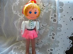 20'' UNIQUE 70S PLASTIC INFLATED GIRL DOLL, PINK SKIRT,  ADORABLE!